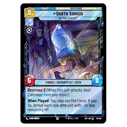 Darth Sidious The Phantom Menace card from the Star Wars Unlimited set Legends of the Force