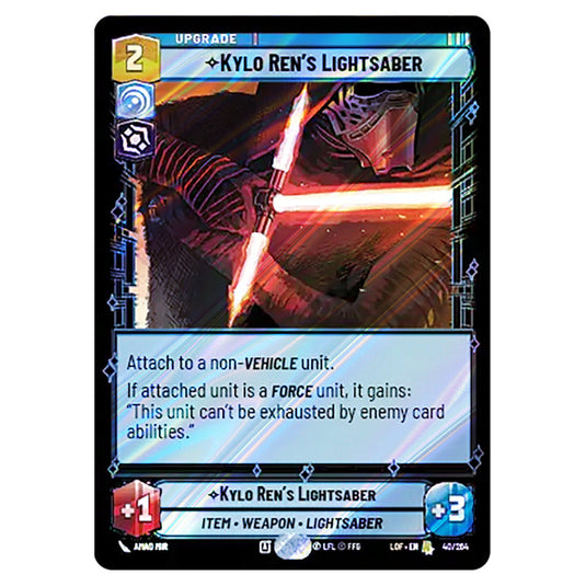 Kylo Ren's Lightsaber card from the Star Wars Unlimited set Legends of the Force