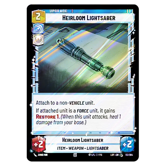 Heirloom Lightsaber card from the Star Wars Unlimited set Legends of the Force