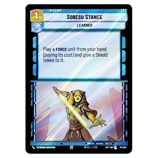 Soresu Stance card from the Star Wars Unlimited set Legends of the Force