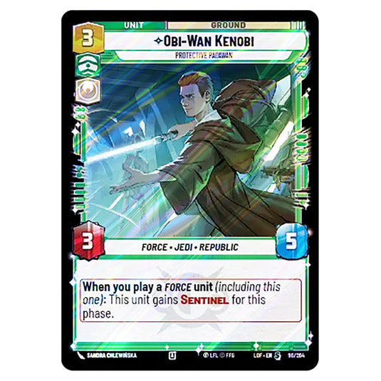 Obi-Wan Kenobi Protective Padawan card from the Star Wars Unlimited set Legends of the Force