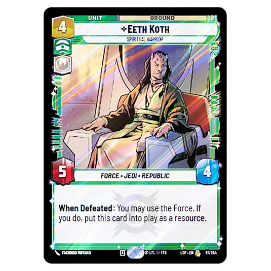 Eeth Koth Spiritual Warrior card from the Star Wars Unlimited set Legends of the Force