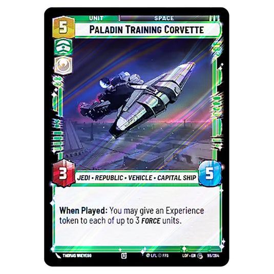 Paladin Training Corvette card from the Star Wars Unlimited set Legends of the Force