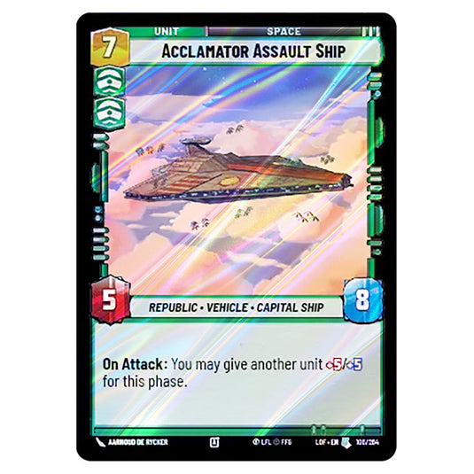 Acclamator Assault Ship card from the Star Wars Unlimited set Legends of the Force