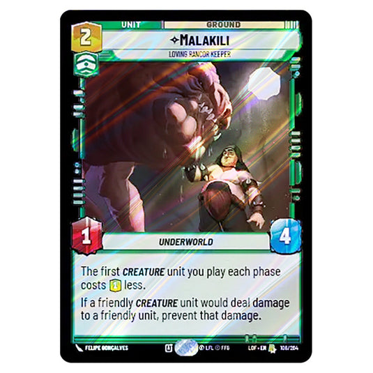 Malakili Loving Rancor Keeper card from the Star Wars Unlimited set Legends of the Force