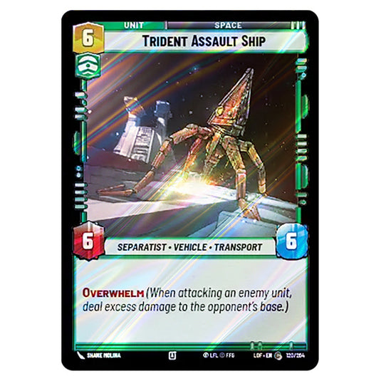 Trident Assault Ship card from the Star Wars Unlimited set Legends of the Force