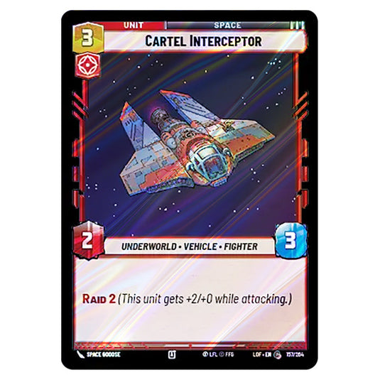 Cartel Interceptor card from the Star Wars Unlimited set Legends of the Force