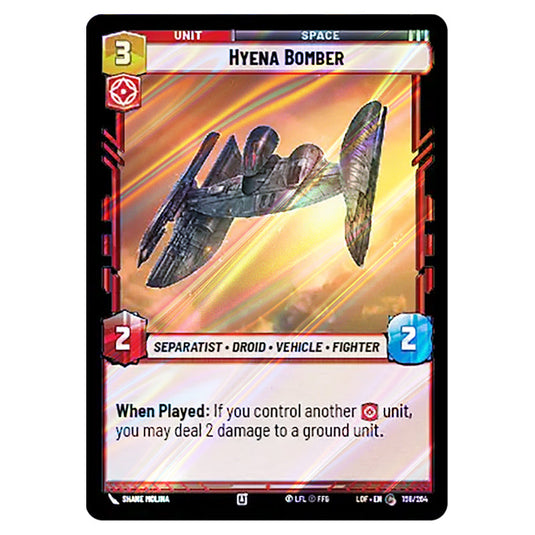 Hyena Bomber card from the Star Wars Unlimited set Legends of the Force