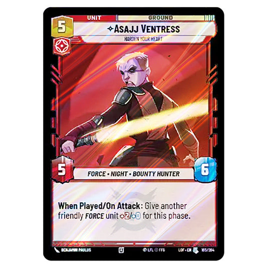 Asajj Ventress Harden Your Heart card from the Star Wars Unlimited set Legends of the Force