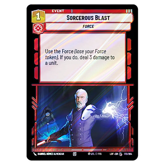 Sorcerous Blast card from the Star Wars Unlimited set Legends of the Force
