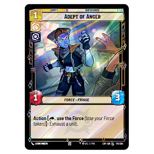 Adept of Anger card from the Star Wars Unlimited set Legends of the Force