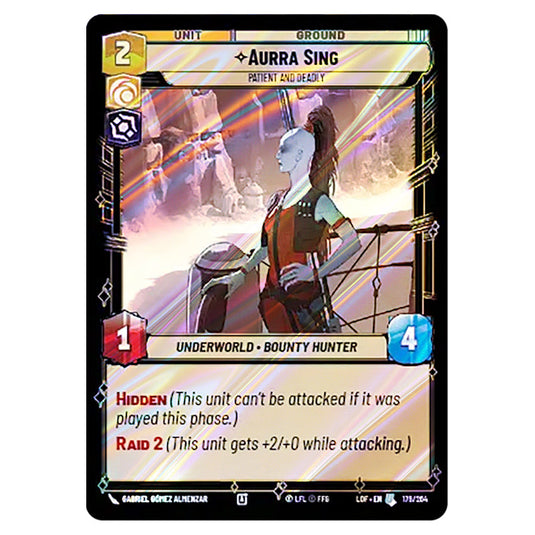 Aurra Sing Patient and Deadly card from the Star Wars Unlimited set Legends of the Force