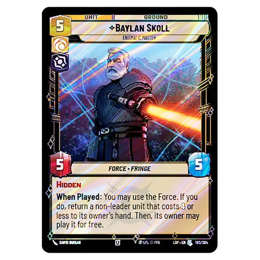 Baylan Skoll Enigmatic Master card from the Star Wars Unlimited set Legends of the Force
