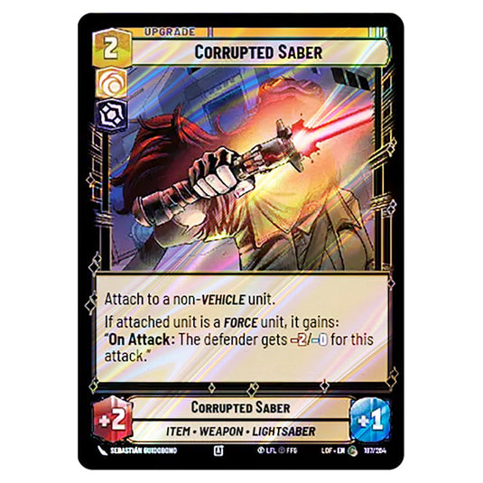 Corrupted Saber card from the Star Wars Unlimited set Legends of the Force