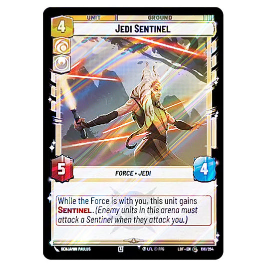 Jedi Sentinel card from the Star Wars Unlimited set Legends of the Force