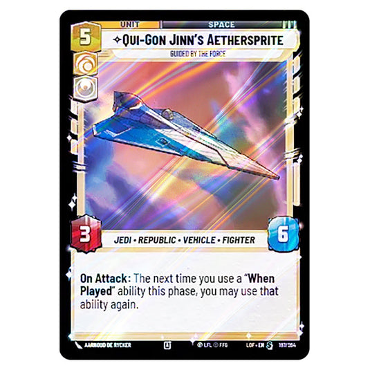 Qui-Gon Jinn's Aethersprite Guided by the Force card from the Star Wars Unlimited set Legends of the Force