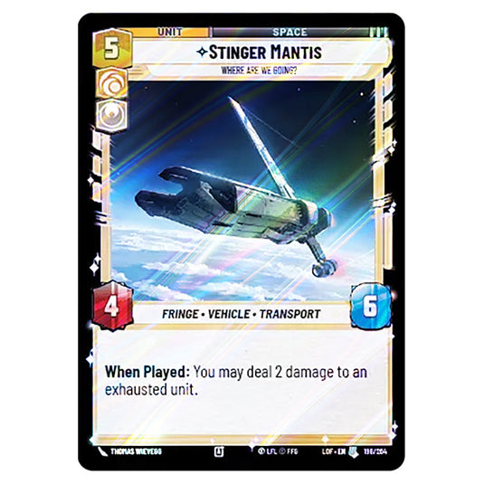 Stinger Mantis Where Are We Going? card from the Star Wars Unlimited set Legends of the Force