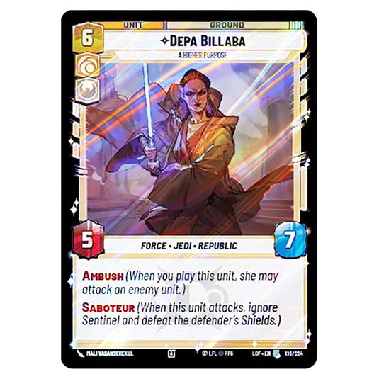 Depa Billaba A Higher Purpose card from the Star Wars Unlimited set Legends of the Force