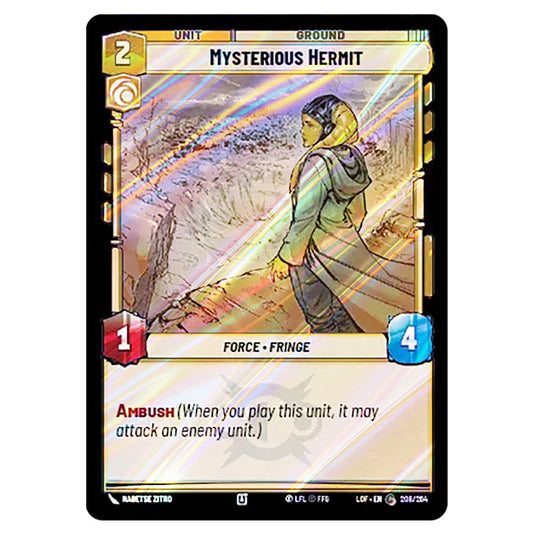 Mysterious Hermit card from the Star Wars Unlimited set Legends of the Force