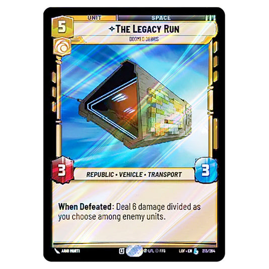The Legacy Run Doomed Debris card from the Star Wars Unlimited set Legends of the Force