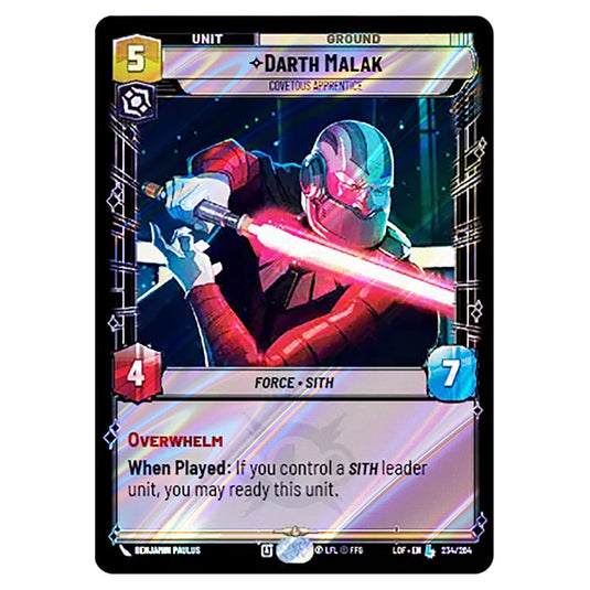 Darth Malak Covetous Apprentice card from the Star Wars Unlimited set Legends of the Force