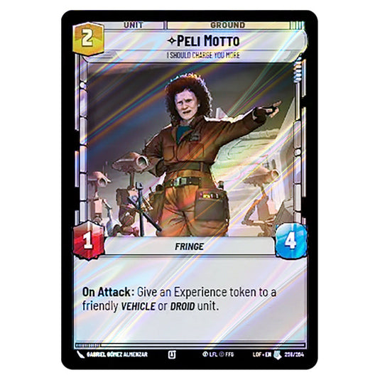 Peli MottoI Should Charge You More card from the Star Wars Unlimited set Legends of the Force