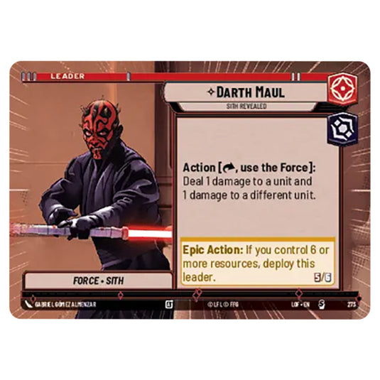 Darth Maul Sith Revealed card from the Star Wars Unlimited set Legends of the Force
