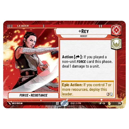 Rey Nobody card from the Star Wars Unlimited set Legends of the Force