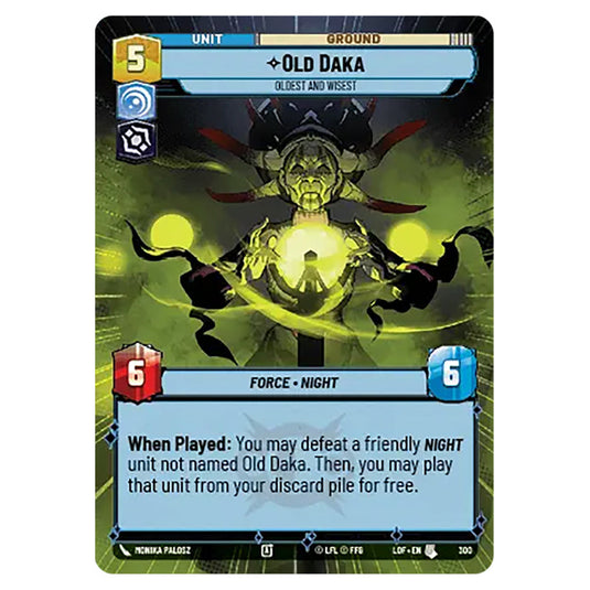 Old Daka Oldest and Wisest card from the Star Wars Unlimited set Legends of the Force