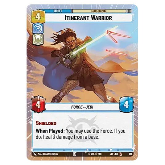 Itinerant Warrior card from the Star Wars Unlimited set Legends of the Force