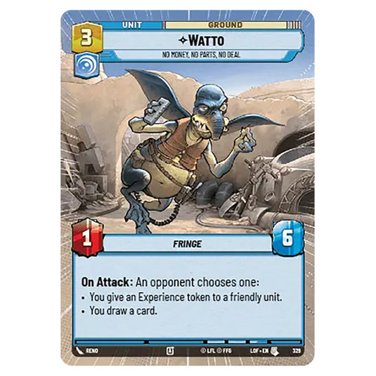 WattoNo Money, No Parts, No Deal card from the Star Wars Unlimited set Legends of the Force