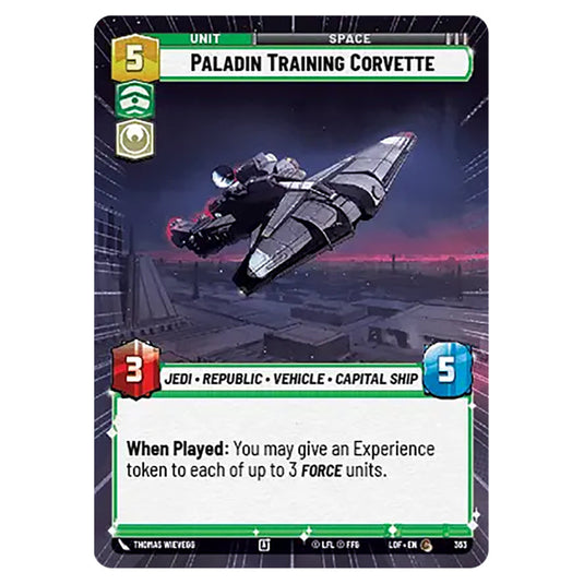 Paladin Training Corvette card from the Star Wars Unlimited set Legends of the Force