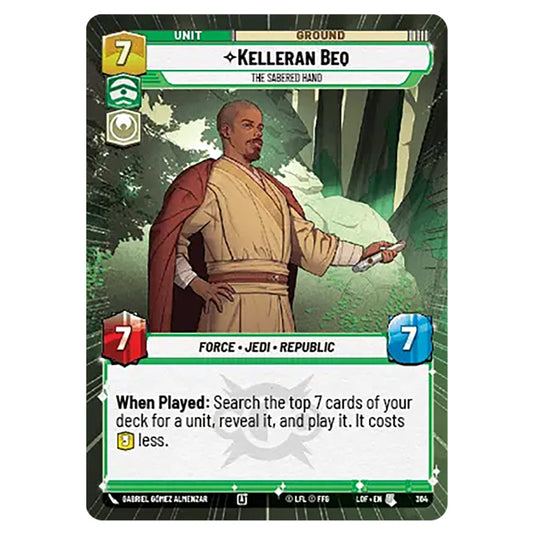 Kelleran Beq The Sabered Hand card from the Star Wars Unlimited set Legends of the Force