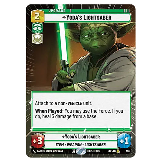 Yoda's Lightsaber card from the Star Wars Unlimited set Legends of the Force