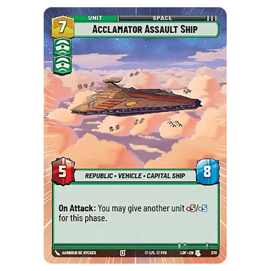 Acclamator Assault Ship card from the Star Wars Unlimited set Legends of the Force