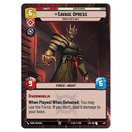 Savage Opress Imbued With Hate card from the Star Wars Unlimited set Legends of the Force