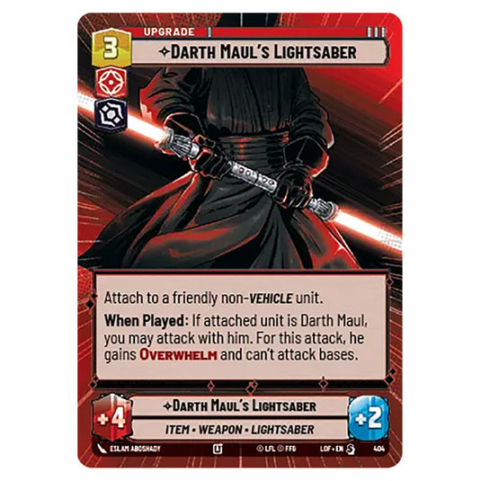 Darth Maul's Lightsaber card from the Star Wars Unlimited set Legends of the Force