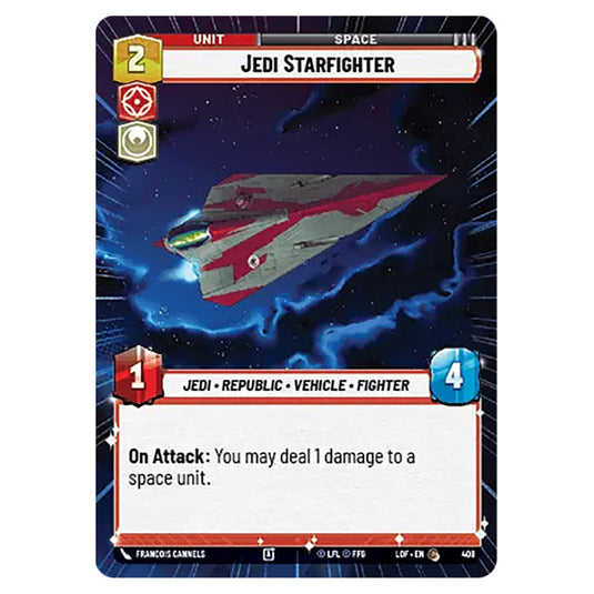 Jedi Starfighter card from the Star Wars Unlimited set Legends of the Force