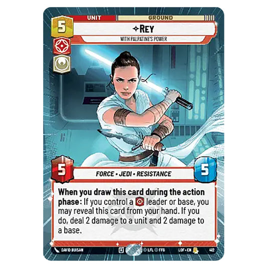 Rey With Palpatine's Power card from the Star Wars Unlimited set Legends of the Force