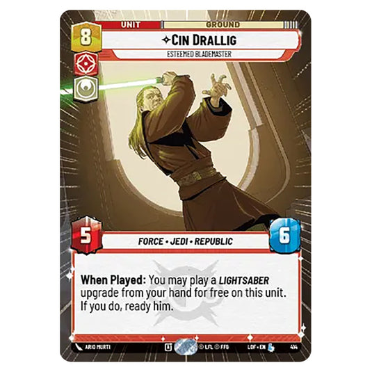 Cin Drallig Esteemed Blademaster card from the Star Wars Unlimited set Legends of the Force