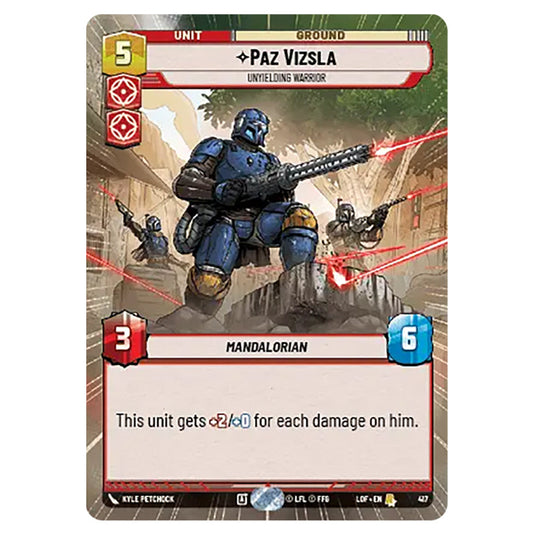 Paz Vizsla Unyielding Warrior card from the Star Wars Unlimited set Legends of the Force