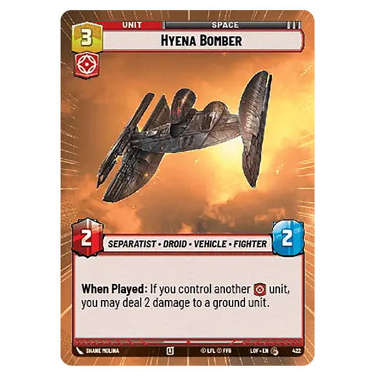 Hyena Bomber card from the Star Wars Unlimited set Legends of the Force