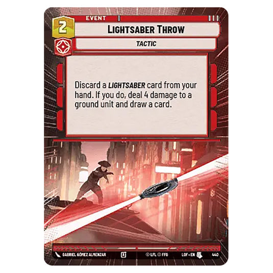 Lightsaber Throw card from the Star Wars Unlimited set Legends of the Force