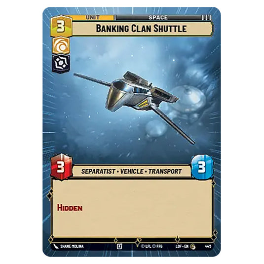 Banking Clan Shuttle card from the Star Wars Unlimited set Legends of the Force