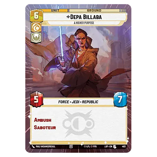 Depa Billaba A Higher Purpose card from the Star Wars Unlimited set Legends of the Force