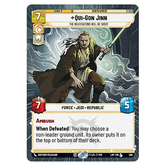 Qui-Gon Jinn The Negotiations Will Be Short card from the Star Wars Unlimited set Legends of the Force