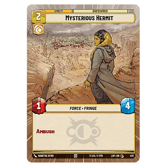 Mysterious Hermit card from the Star Wars Unlimited set Legends of the Force