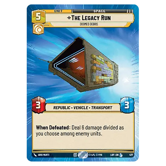 The Legacy Run Doomed Debris card from the Star Wars Unlimited set Legends of the Force