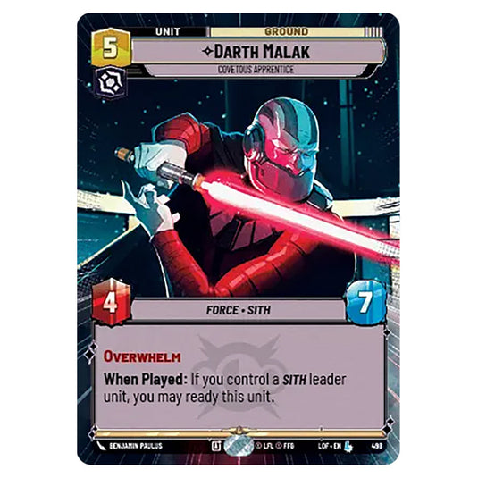 Darth Malak Covetous Apprentice card from the Star Wars Unlimited set Legends of the Force
