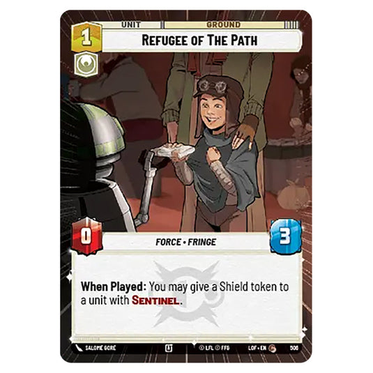 Refugee of The Path card from the Star Wars Unlimited set Legends of the Force